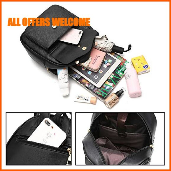 PU Leather Backpack with Adjustable Straps, 10x4x12 Inches, Multiple Pockets - Picture 6 of 8